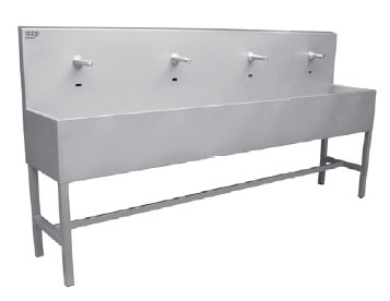 lavabo colectivo de pared con 2 grifos y salida a la izquierda, válvula termostática - 12V, 50Hz — AUL 03Z.1.L
