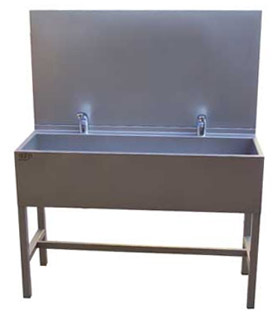 lavabo colectivo de doble cara, de pie, con 4 grifos, 1250x500x1500 - 12V, 50Hz — AUL 02.1